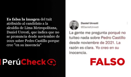 Es falso el tuit atribuido a Daniel Urresti que muestra “apoyo” a Pedro Castillo