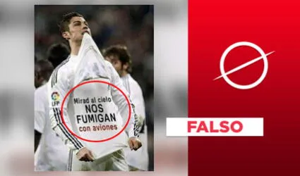 No, foto no muestra a Cristiano Ronaldo con camiseta que dice “nos fumigan con aviones”