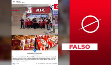 No, KFC no está ofreciendo cupones de “tres cubos de pollo gratis” por su aniversario