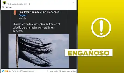 No, esta bandera hecha con cabello no pertenece al contexto de las últimas protestas en Irán