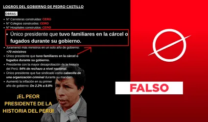 Es falso que Castillo sea el único presidente peruano que ha tenido familiares en prisión