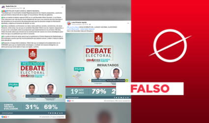 No, el JNE no ha publicado ninguna encuesta con “resultados del debate electoral” en Piura