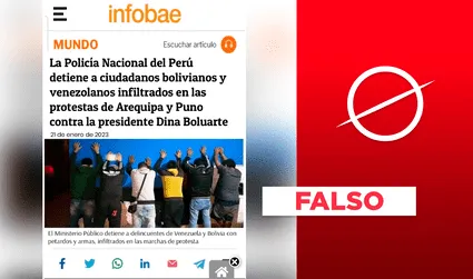 No, Infobae no informó sobre protestantes bolivianos y venezolanos detenidos en Perú