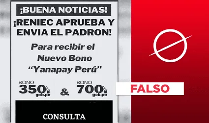 No, el Reniec no aprobó un padrón para un “Nuevo Bono Yanapay Perú”