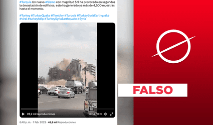 No, este video de derrumbe de edificio no corresponde a una réplica luego del terremoto de Turquía