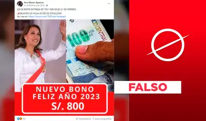 No, el Gobierno no está entregando un bono de 700 y 800 soles llamado "Feliz año 2023"