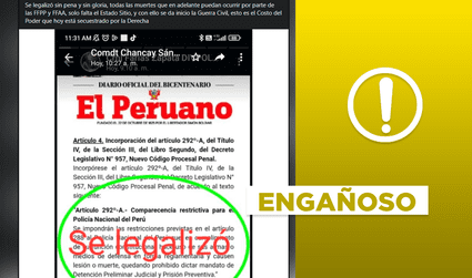 Ley n°31012, que protege al policía que ocasione lesión o muerte cumpliendo funciones, es del 2020