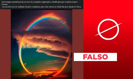 No, esta imagen de un arcoíris circular no fue tomada a 30.000 pies de altura por un piloto