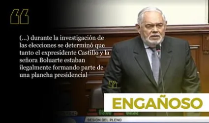 Investigación congresal no "determinó" que Castillo y Boluarte candidatearon "ilegalmente", como dijo Montoya
