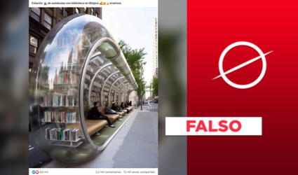 No, esta imagen no muestra una "estación de autobús con biblioteca en Bélgica": fue creada con IA