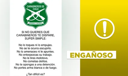Imagen que advierte: “si no quieres que Carabineros (de Chile) te dispare, no lo toques” es apócrifa