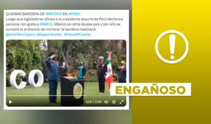 Video de bandera de México quemándose en Perú no se grabó tras declarar a AMLO persona no grata en 2023