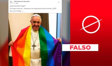 ¿El papa Francisco fue visto con bandera LGTBIQ+?: imagen no es real, fue creada con IA