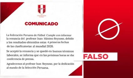 La FPF no anunció que aceptó la renuncia de Juan Reynoso: el comunicado es falso