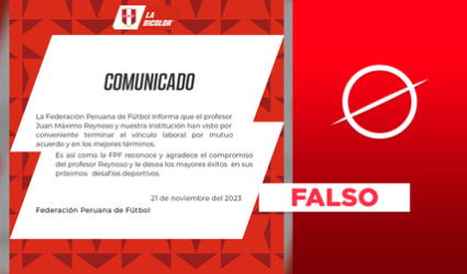 La FPF no ha emitido este "comunicado" que anuncia el fin del contrato de Juan Reynoso