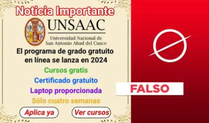 UNSAAC no anunció cursos gratuitos en línea con laptop incluida