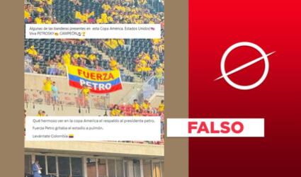 Foto no muestra a aficionados colombianos ondeando una bandera con la frase "Fuerza Petro"