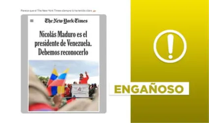 Portada del New York Times que reconoce a Nicolás Maduro como presidente de Venezuela no es actual