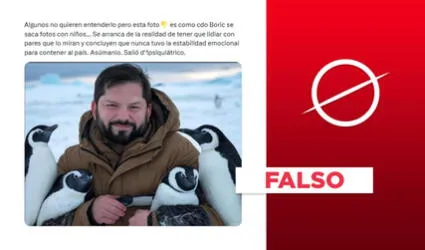 Gabriel Boric no posó con unos pingüinos durante su reciente visita al Polo Sur