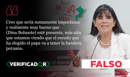 Es falso que el escudo elegido por el papa León XIV tenga la bandera de Perú, como dijo la ministra Desilú León