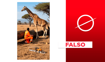 Esta jirafa que es liberada por un trabajador en la sabana no existe: es un montaje