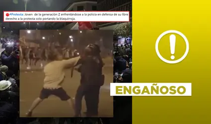 Manifestante sí se enfrentó contra policía y llegó a golpearlo, pero no es de la protesta de la Generación Z en Perú