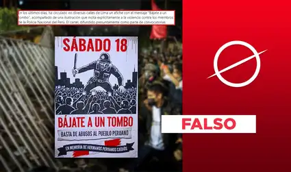Es falso este afiche que convocó una marcha en Perú para el 18 de octubre con el lema "Bájate a un tombo"
