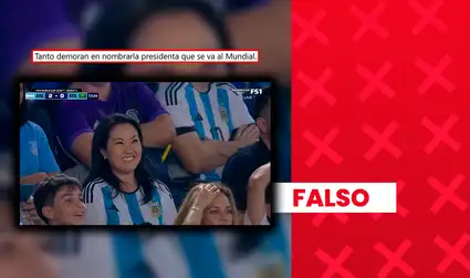 Es falso que Keiko Fujimori haya asistido a un partido del Mundial porque “demoraban en nombrarla presidenta” en Perú: video fue generado con IA