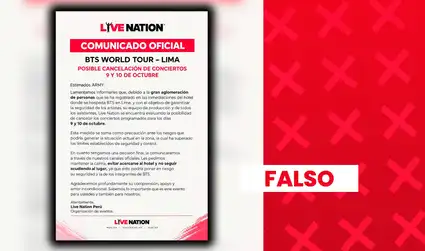 Es falso que Live Nation haya anunciado la posible cancelación de los conciertos de BTS en Lima