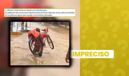 Video de hombre que cruza una calle inundada en Chulucanas cargando su bicicleta circula como actual, pero fue grabado en febrero