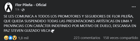 Flor Pileña anunció su retiro momentáneo de los escenarios. Foto: Facebook.   