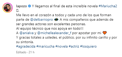 Ethel Pozo a su cuñada Michelle Alexander tras el fin de &quot;Maricucha 2&quot;: &quot;Gracias por apostar por mí&quot;