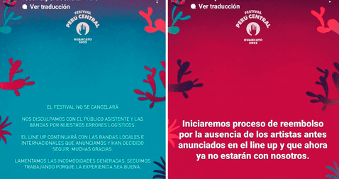 <em>Comunicados oficiales de la organización del Festival Perú Central en Huancayo. Foto: composición LR / Instagram / festivalperucentral</em>   