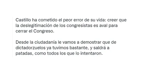 <em> Reacciones al cierre del Congreso por parte de Pedro Castillo. Foto: composición LOL / Twitter </em>   
