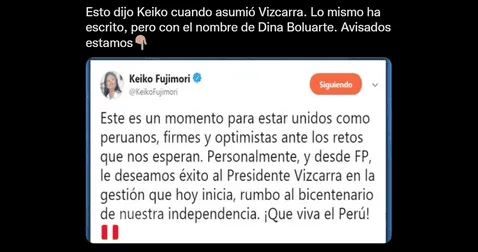 mensaje de Keiko Fujimori a Dina Boluarte
