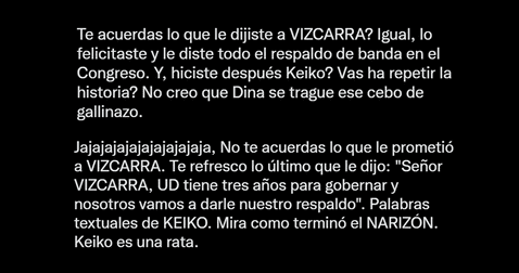 mensaje de Keiko Fujimori a Dina Boluarte