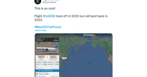 <em> Vuelo que despegó en 2023 pero aterrizó en 2022. Foto: Twitter / @ Flightradar24 </em>   