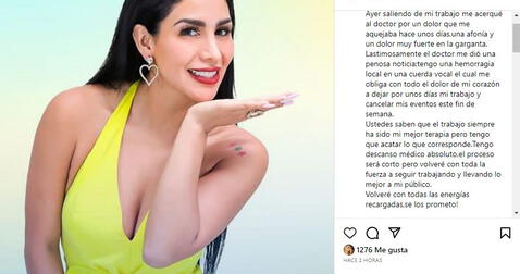 Leysi Suárez se alejará de los escenarios por unos días. Foto: Instagram Leysi Suárez   
