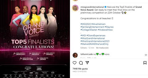 Luciana Fuster quedó entre las mejores del concurso de canto del Miss Grand International. Foto: Instagram   