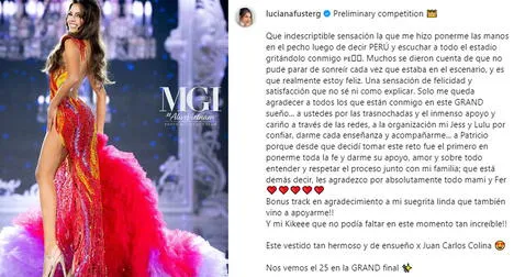  22.10.2023 | Publicación de agradecimiento de Luciana Fuster. Foto: captura Luciana Fuster Instagram<br><br>    