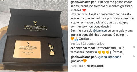  5.11.2023 | Gisela Valcárcel muestra su tarjeta como miembro de la Academia Internacional de los Emmy. Foto: captura Gisela Valcárcel Instagram<br><br>    