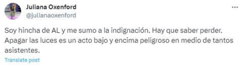 Juliana Oxenford se pronunció sobre lo sucedido en Matute. Foto: Twitter Juliana Oxenford   