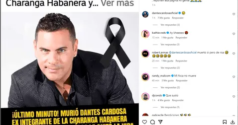 Publicación falsa sobre Dantes Cardosa. Foto: Instagram   