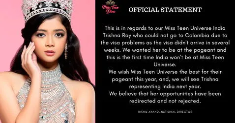  21.11.2023 | Comunicado de Miss Teen Universe India anunciando su retiro. Foto: captura Instagram<br><br>    