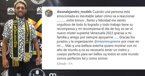  Mister Carabobo se pronunció sobre su exagerada reacción. Foto: captura Dixon Pérez Instagram<br><br>  