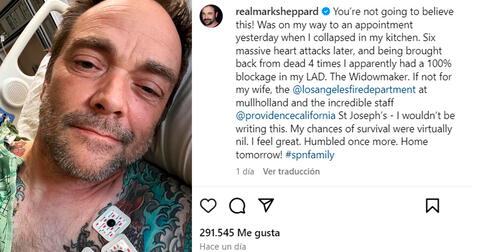  2.12.2023 | Publicación de Mark Sheppard sobre sus ataques cardíacos. Foto: captura Mark Sheppard/Instagram<br><br>    