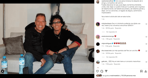 Raúl Romero dedica emotivo mensaje a Pedro Suárez-Vértiz en sus redes. Foto: Instagram   