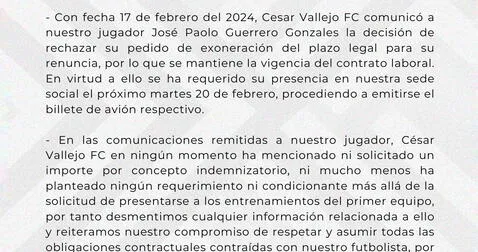 César Vallejo lanza comunicado sobre el caso Paolo Guerrero. Foto: X   