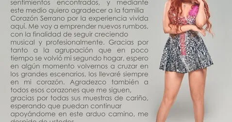 Comunicado de Briela Cirilo tras su salida de Corazón Serrano. Foto: Instagram   