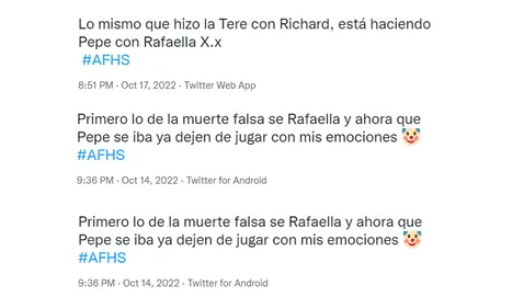 <em> Reacciones de los usuarios ante la separación de Pepe y Rafaella en AFHS. Foto: composición LOL/ Twitter </em>   